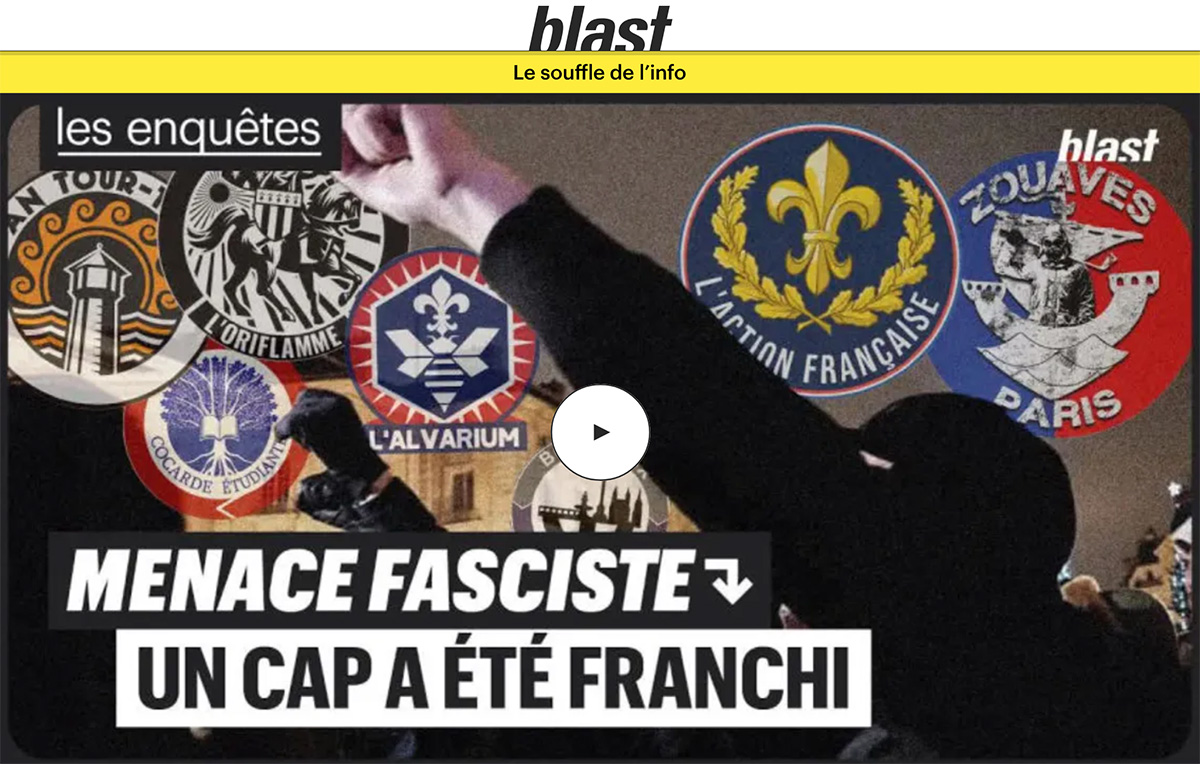 Portrait dramatique de manifestants masqués avec des drapeaux, sur fond noir et rouge